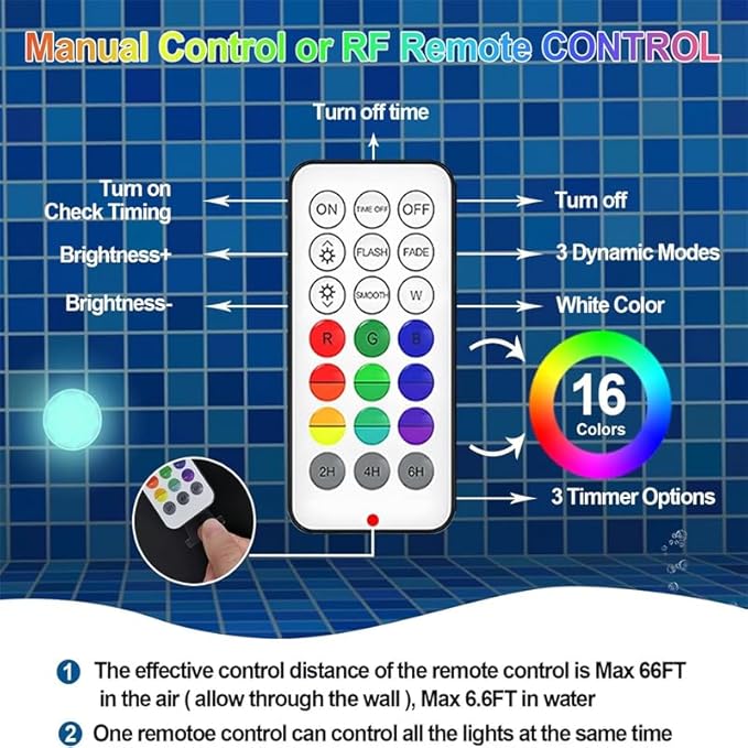Pool Lights, 16 Color 3 Modes Submersible LED Lights with Remote & Timing, Rechargeable IP68 Waterproof Underwater Light, Dimmable Ambient Light for Pond Pool Bath Party Decoration (Drop - 2pcs)