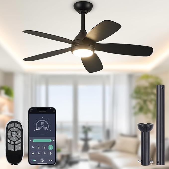 Ceiling Fans with Lights,42 inch Modern Ceiling Fan with App and Remote Control,Reversible DC Motor Ceiling Fans 3CCT Dimmable Noiseless Ceiling Fan for Bedroom,Farmhouse,Indoor/Outdoor Use