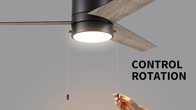 SMAAIR 52 Inch Ceiling Fans with Lights, LED Ceiling Fan with Pull Chain Control, Indoor Ceiling Fan with 3 Blades for Bedroom, Quiet AC Motors, Reversible, Wooden/Walnut