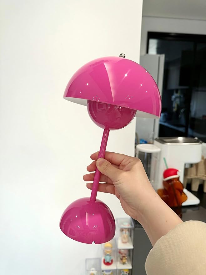 Modern Flower Bud Lamp 12" Cordless Touch Lamp Dimmable 2600mAh Rechargeable Desk Lamp Nordic Minimalist Mushroom Lamp Nightstand Bedside Lamp for Bedroom Living Room(Pink) No Reading Light