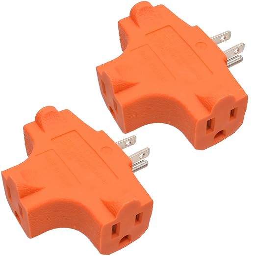 ELEGRP 3-Prong Heavy Duty Power Extender to Triple Outlet in T Direction, Multi-Directional Grounded Wall Tap Outlet Extender with 3 Prong Plug-in, 15-Amp, 125-Volt, ETL Listed, 2 Pack, Orange
