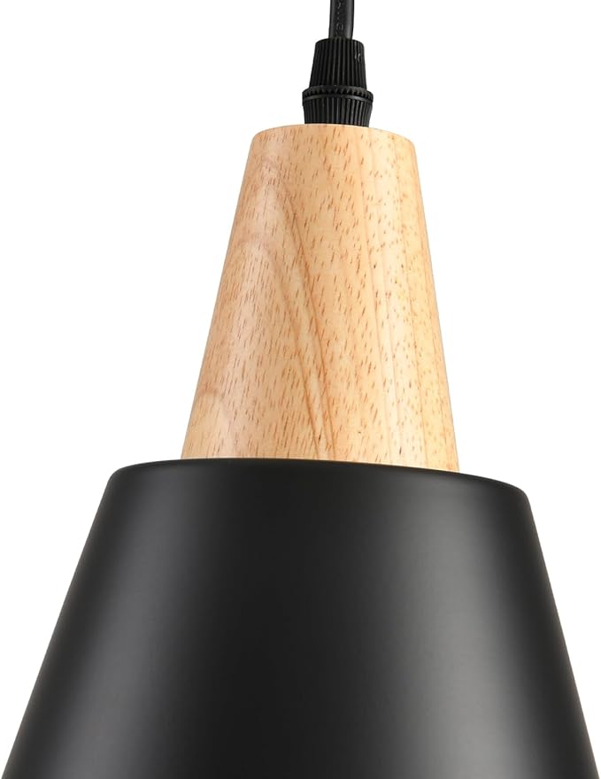 3 Pack Pendant Lights, Black Pendant Lights Kitchen Island,Wood Dome Minimalist Industrial Ceiling Hanging Lights for Kitchen Island, Barn, Dining Room, Living Room, Bedroom