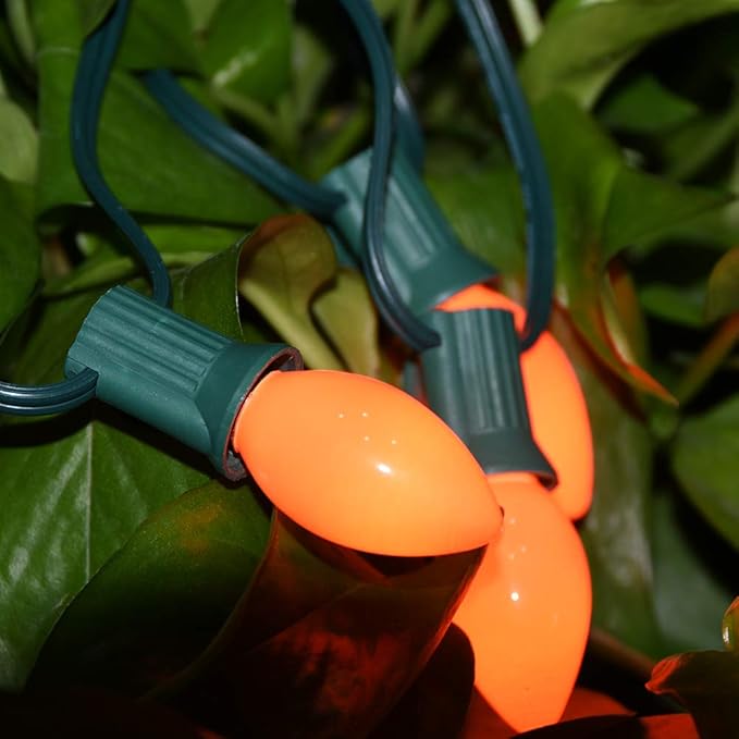 GOOTHY 25 Pack C7 Halloween Replacement Light Bulbs, Orange Ceramic Christmas Lights for Halloween Outdoor Patio Indoor Xmas String Lights, C7/E12 Candelabra Base, 5 Watt, Orange