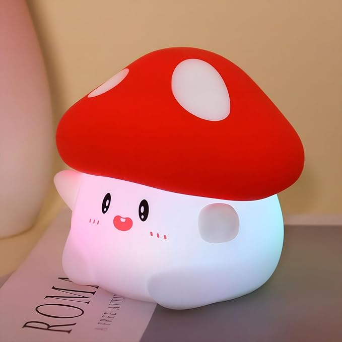Mushroom Night Light, Color Changing & 50-Hour Battery, Squishy Lamp with Pat Control for Kids Room Decor, USB Rechargeable, Easter Gifts