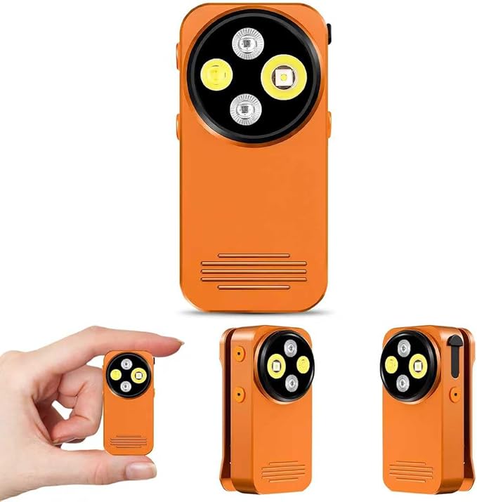 EDC Flashlight Clip-on Light, 600 Lumens Rechargeable Flashlight, Mini Pocket Clip-on Light with RGB Mode, Magnetic Small Flashlight Type-C for Camping Repairing Signaling Cycling, Orange