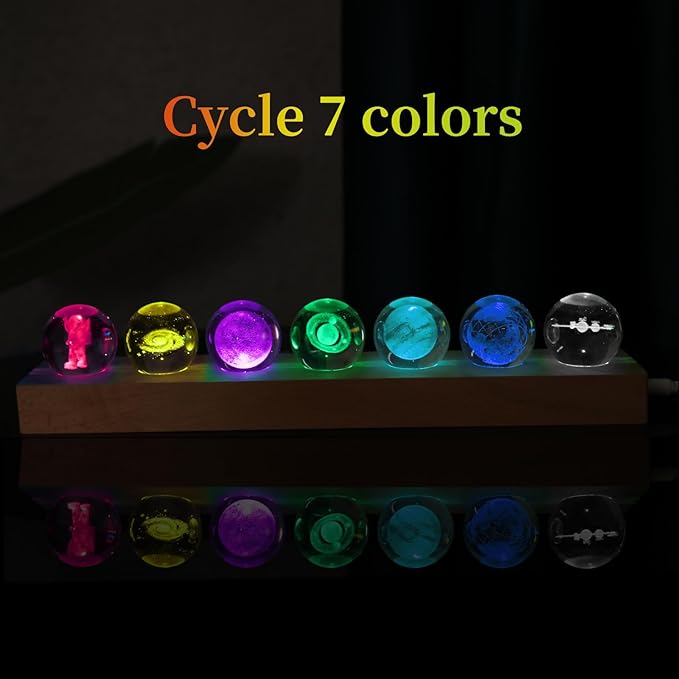 3D Crystal Solar System Crystal Ball with Led Lamp Base Galaxy Jupiter Saturn Moon Earth Solar System Space Astronomy Planets Globe Ball Astrophysics Gift Night Light Kids Adults Gift