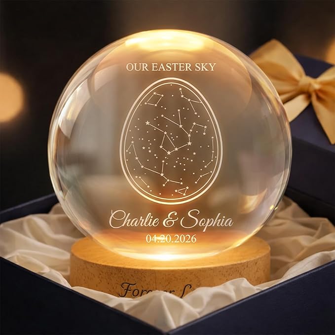 Personalized Our Easter Sky Crystal Ball LED Night Light, Custom Couple Name Constellation Glass Globe Lamp with Date, Romantic Easter Keepsake Gift for Anniversary Wedding Decor