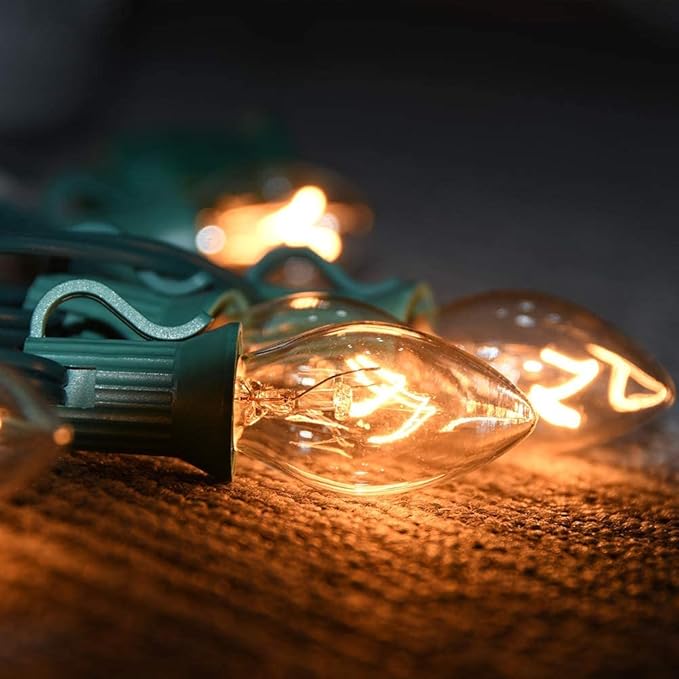 25 Pack C7 Clear Replacement Bulbs, C7 Christmas Light Bulbs for Indoor Outdoor Christmas String Lights, C7/E12 Candelabra Base Night Light Bulbs, 5 Watt Clear Light