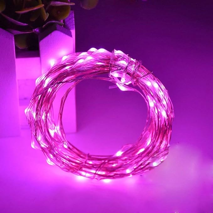 ANJAYLIA String Lights, 16.5Ft/5M 50leds Bright Light Party Home Festival Decorations Battery Operated Lights(Pink)