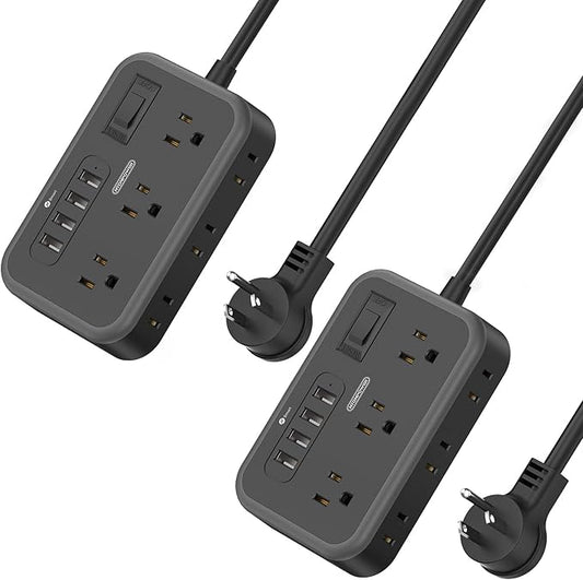 2 Pack Power Strip with 6 Outlets(2 Side) and 4 USB, NTONPOWER Flat Plug Extension Cord 5 Ft, Overload Protection, Wall Mount, Compact Size Charging Station for Office Desk, Nightstand and Travel