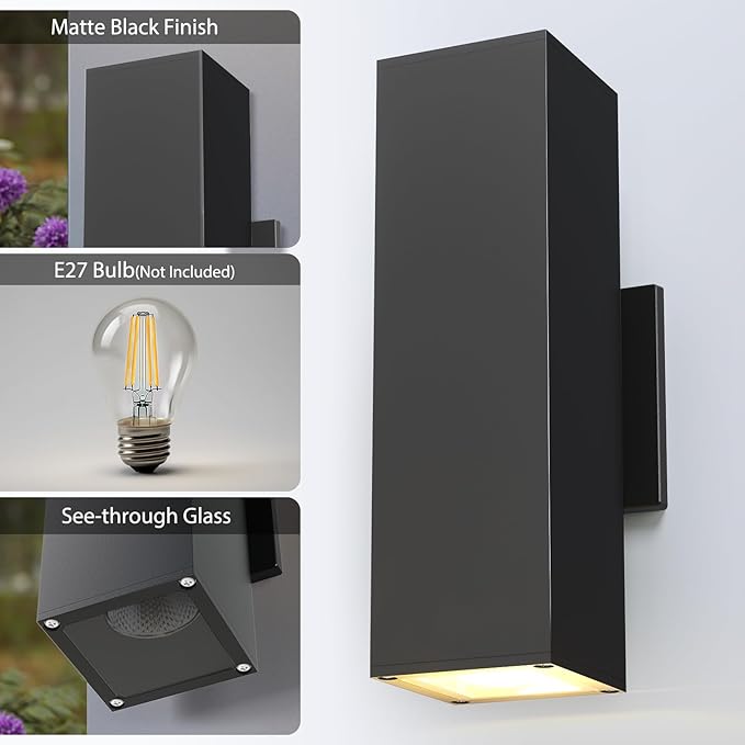 11.8" Outdoor Lights for House, Up & Down Exterior Sconce Lights, IP65 Waterproof, Corrosion-Resistant, E27 Bulb (Not Included) – Ideal for Porch, Garage, Patio, Front Door - 1 Pack