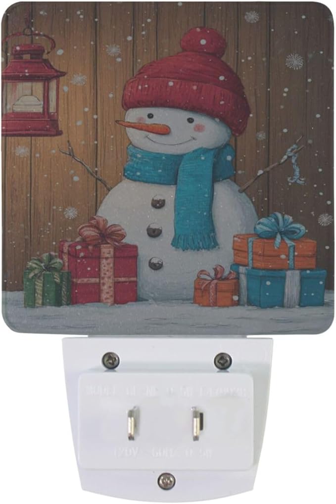 Christmas Snowman Night Light 2 Pack Dusk to Dawn Sensor Led Lamp for Women Men Night Lights Plug into Wall Decor for Bedroom Kitchen Bathroom Corridor, 0.5W