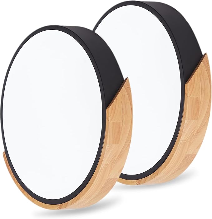 Modern LED Ceiling Light, 2 Pack Wood Flush Mount Ceiling Lights, LED Kitchen Lights Hallway Light Fixtures for Bedroom Laundry Room (Black,11.8",6000K)