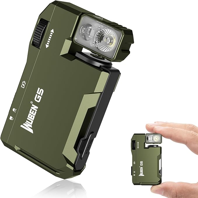 WUBEN G5 Rechargeable EDC Flashlight, Powerful RGB Flashights, 400 Lumens Portable Flat Mini Flashlights, Waterproof Multi-Mode Magnetic Small Keychain Flashlight for Camping, Emergency (Green)