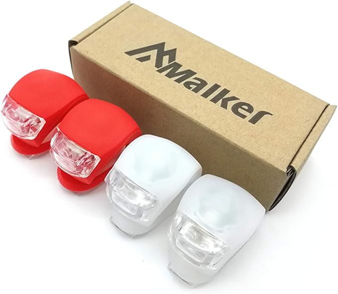 Malker Bicycle Light Front and Rear Silicone LED Bike Light Set - Bike Headlight and Taillight,Waterproof & Safety Road,Mountain Bike Lights,Batteries Included