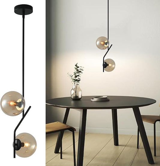 SeeU Lighting Pendant Light with Amber Glass Lampshade Mid Century Pendant Light Fixture Modern Chandelier for Kitchen Island,Bedroom,Dining Room