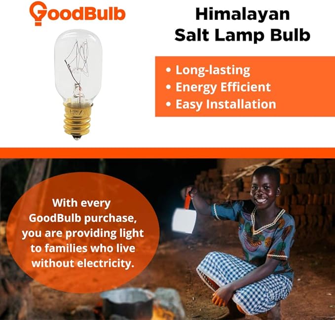 GoodBulb Himalayan Dimmable Salt Lamp Light Bulbs 25 Watt - Candelabra Bulb Adapter - Warm White Light - E12 Light Bulb - 2500 Hour Life (Pack of 8)