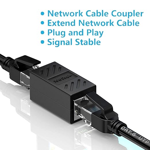 RJ45 Coupler, in Line Coupler Ethernet Coupler Cat8/ Cat7/ Cat6/ Cat5e/ Cat5 Ethernet Cable Extender Adapter Female to Female (10 Pack Black)