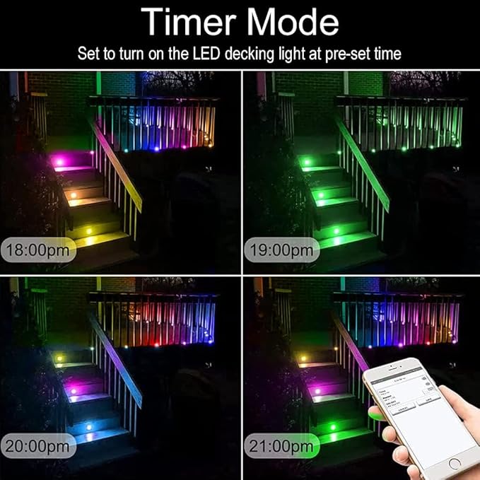 LED Deck Lights Kit Multicolor, 20Pack 1.22" Smart RGBW+IC Recessed Low Voltage Deck Light Work with Alexa/Google Home, IP67 Waterproof 12V Step Lights Outdoor for Garden Yard Path Landscape Decor