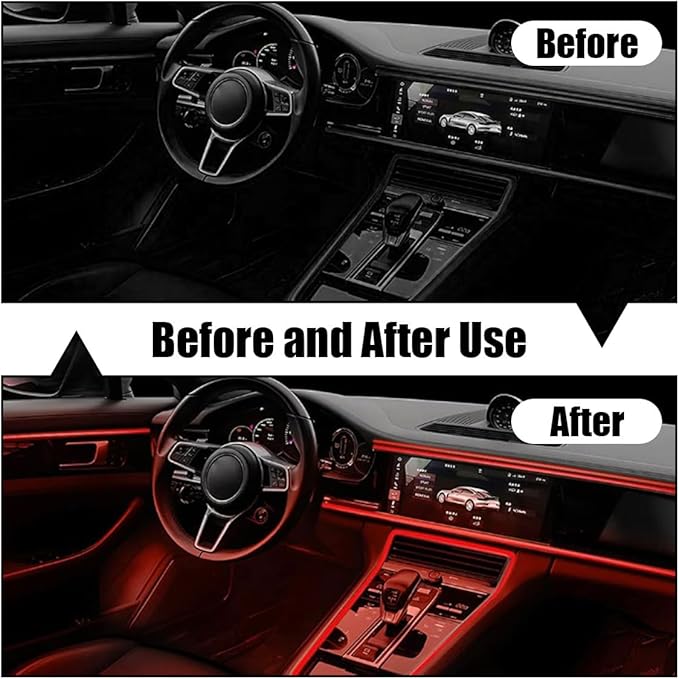 EL Wire Interior Car LED Strip Lights, USB Car Neon Light Strip with Sewing Edge, 16FT Neon Light 5V with Fuse Protection, Electroluminescent Car Indoor Decorations (Red)
