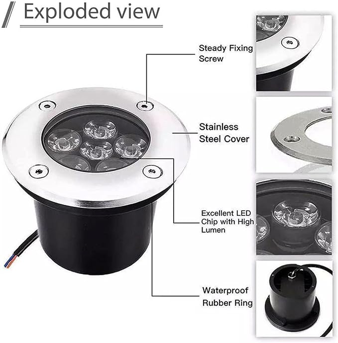 In-ground Lights Landscape Light 4 Pack 6w 12v Low Voltage LED Well Light Waterproof IP67 Pathway Lights Outdoor spotlights Trees Flags for Garden,Yard,Tree