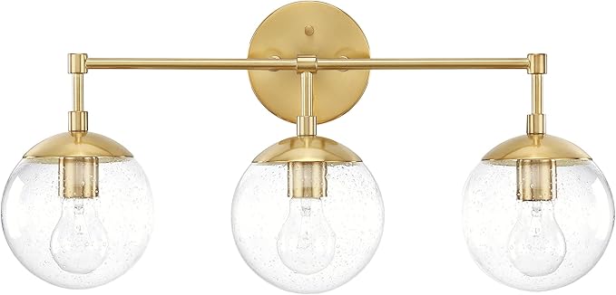 Design House Gracelyn 3-Light Dimmable Bathroom Vanity Light, Seeded Glass, Satin Gold, 24.03 in W x 8 in D x 11.65 in H, 588889-SG