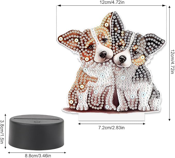 Dog Diamond Art Painting Night Light,Diamond Art Painting Kits Desktop Touch Lamp Ornaments for Tabletop Decor Diamond Art Accessories for Adult Beginner Bedrooms Living Room