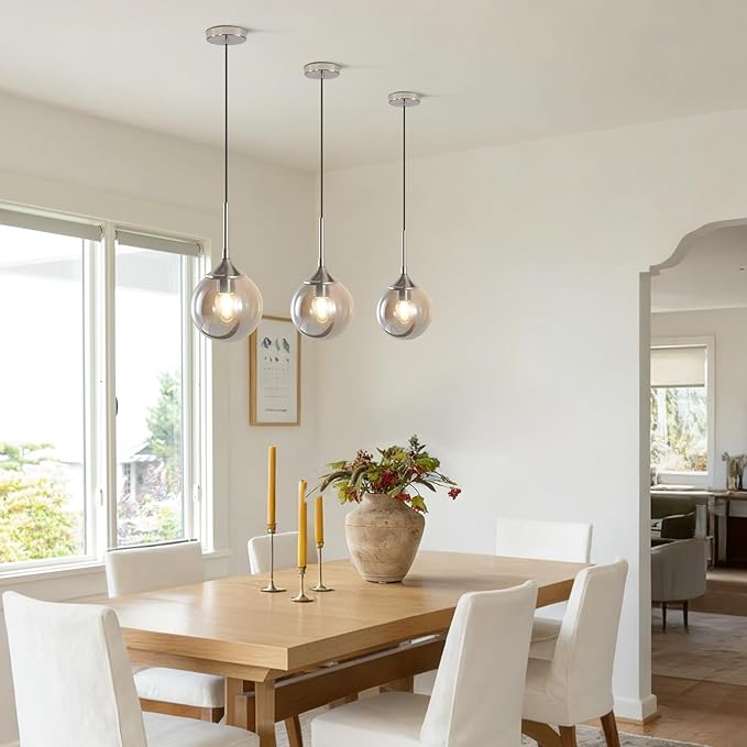 KCO Lighting 7.1” Smoked Glass Pendant Light Single Pendant Light Brushed Nickel Dining Room Light Fixtures Globe Hanging Light Fixture