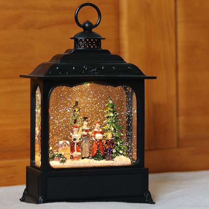 Eldnacele Musical Snow Globe Lantern with Timer, Lighted USB/Battery Operated Swirling Singing Water Glittering Lantern, Snow Globes for Adults and Kids Christmas Decoration- Carolers