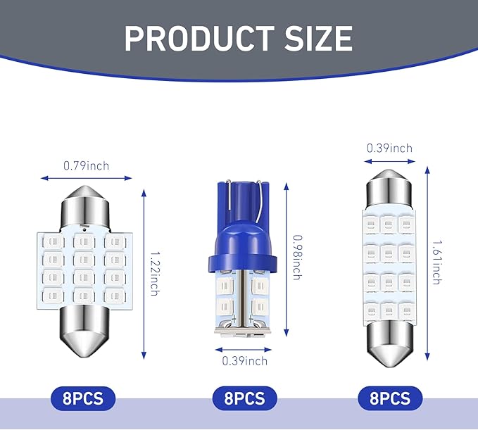 24 PCS Car LED Interior Light Bulbs, T10 31 mm 42 mm Dome Light Bulbs, Interior LED Festoon Lamps Set, for Car Dome Map Door Courtesy License Plate Lamps (Blue)