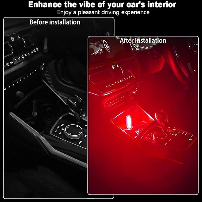 2 PCS Retro Car Lamps,Plug-in USB Car Interior Light,Car USB Light Bulb,USB LED Car Interior Atmosphere Lamp,Portable Mini LED Light for Car,Bedroom,Hallway (Red)
