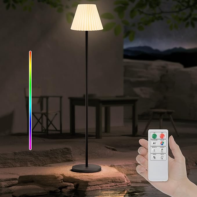 Solar Outdoor Floor Lamp USB Rechargeable Cordless Dimmable RGB Warm White LED Lights for Yard Garden Patio