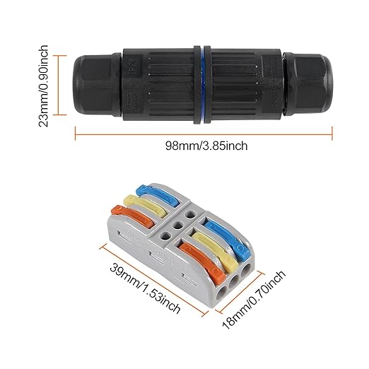 6pcs Upgraded Junction Box Outdoor Waterproof IP68, CDF 3P 3Pole Wire Connector, Replaceable Lever Wire Connectors for AWG 28-12, Quick Screwless Installation Black (3PIN)