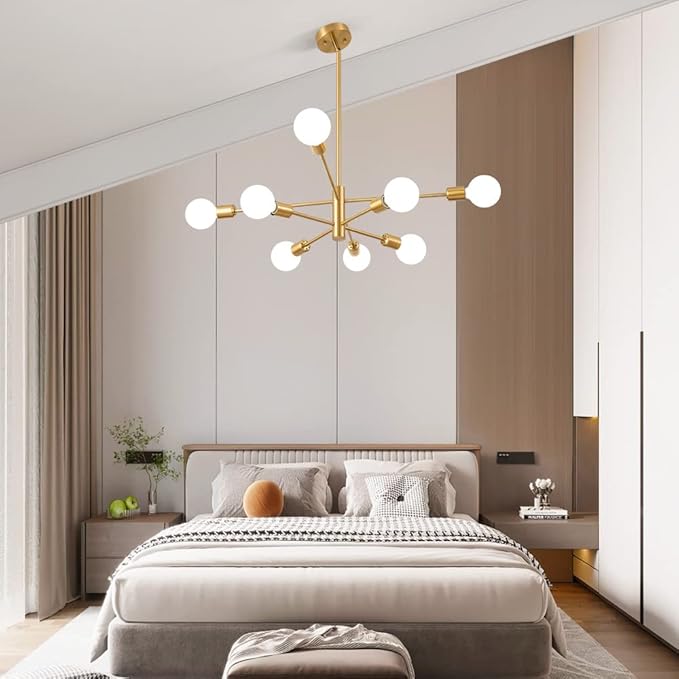 Sputnik Chandelier Modern Gold Chandelier Mid Century Ceiling Lighting Fixtures 8 Lights E26 for Living Room, Kitchen Island, Bedroom, Dining Room, and Farmhouse