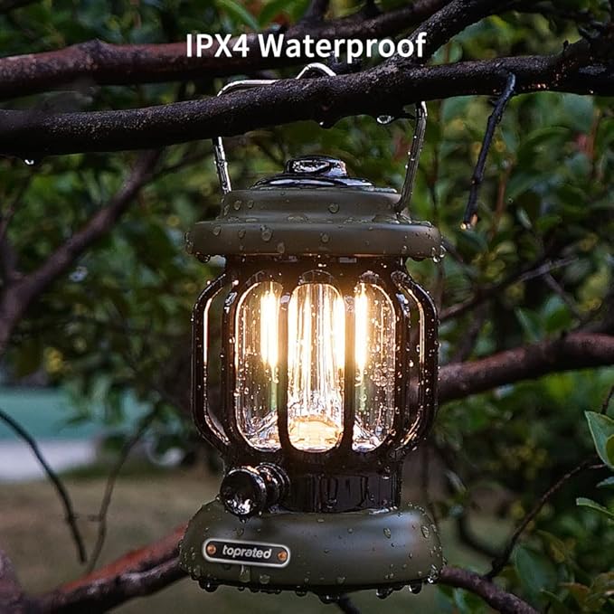 Outdoor Retro USB Rechargeable Camping Lantern Camping Tent Light LED Portable Lantern Garden Light Camping Atmosphere Decorative Chandelier (White)