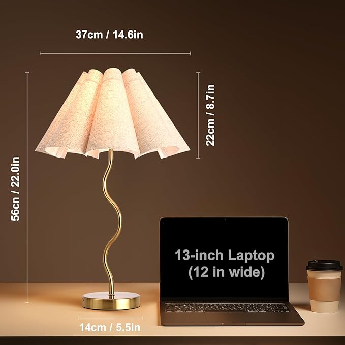 KUNJOULAM Small Table Lamp, Bedside Nightstand Lamp with Umbrella Form Fabric Lampshade, Morden Mini Desk Lamp for Bedroom Home Office Decor