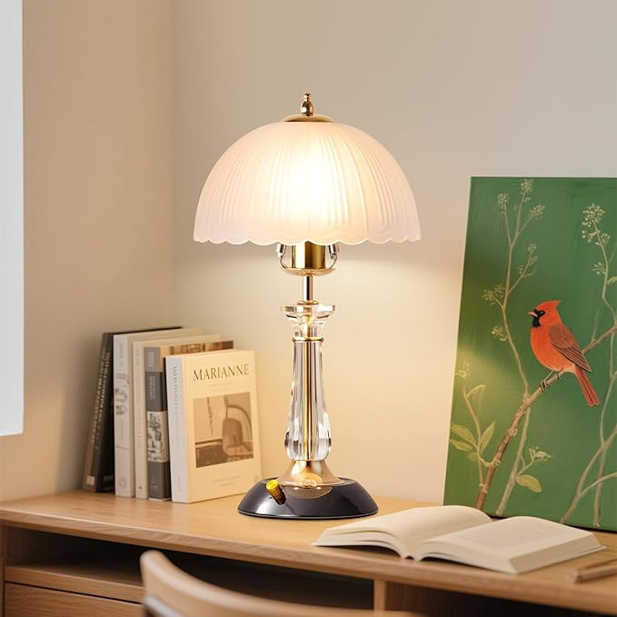 Crystal Table Lamp,Dimmable Bedside Lamp with ON/Off Switch Modern Glass Lamps for Night Stands Bedroom Living Room Decor (1PACK)