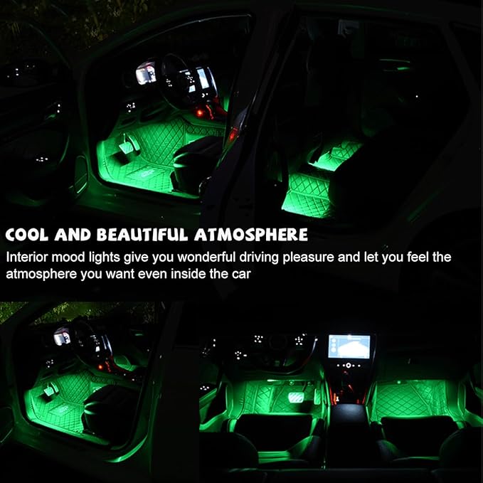 Car LED Strip Light, 24 LED RGB Auto Under Dash Interior Atmosphere Lights, USB Vehicle Decorative Lamp Ambient Night Light Strip, Lighting Kit Car Accessories (Green)