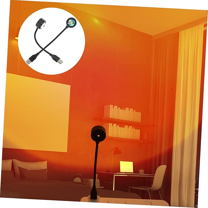 Alipis LED Sunset Lamp: 2PCS Sunset Ambient Lamp Night Light - Projection Mood Light for Home Bedroom Living Room Photography Selfie Party (USB Charging)