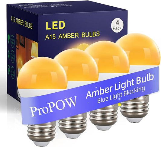 1800K Amber Sleep Light Bulbs - Blue Light Blocking, Dimmable A15 E26 LED Bulbs (3W, 25W Eqv) for Healthy Sleep, Bedroom & Nursery, 4 Pack