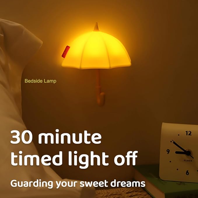 Umbrella Night Light for Kids,Light-Up Magnetic Fridge Lamp,Rechargeable Silicone Lamp for Baby Nursery,3 Levels Dimmable 30 minute timer,Squishy Bedside Night Lamp for Bedroom Kitchen