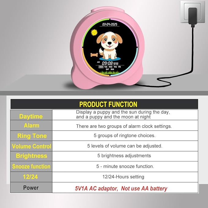 Kids Alarm Clock Sun & Moon& Dog LED Display with Day & Date OK to Wake Clock with Night Light for Kids Children's Sleep Trainer Gift for Boy and Girls