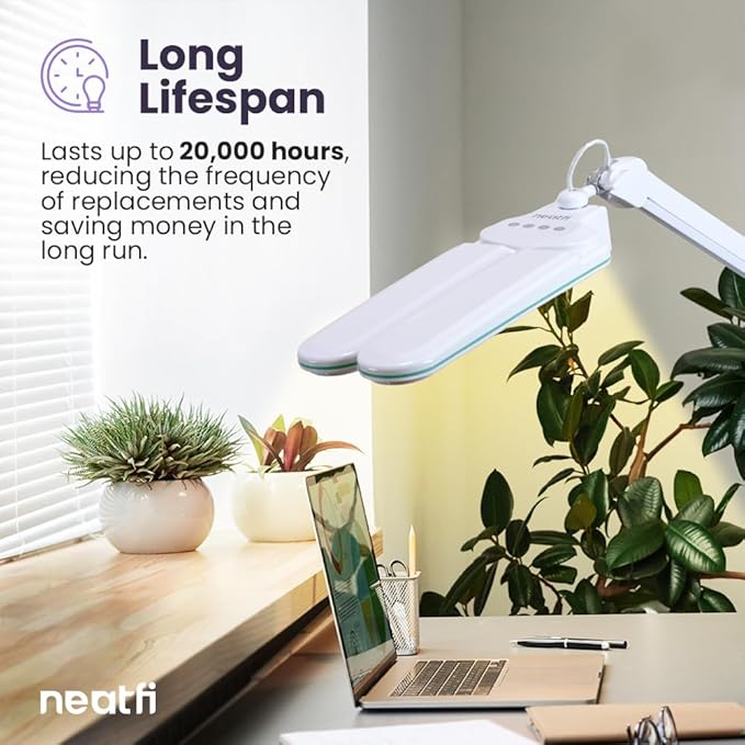 Neatfi Elite HD XL LED Desk Lamp, 3 Light Modes, 90PCS SMD LED, Non-Polar Dimming, Bright Eye-Caring Lighting for Home Office, Drafting, Beauty Shop, Workbench (CCT with Clamp, Blue Ring, 17 Inches)