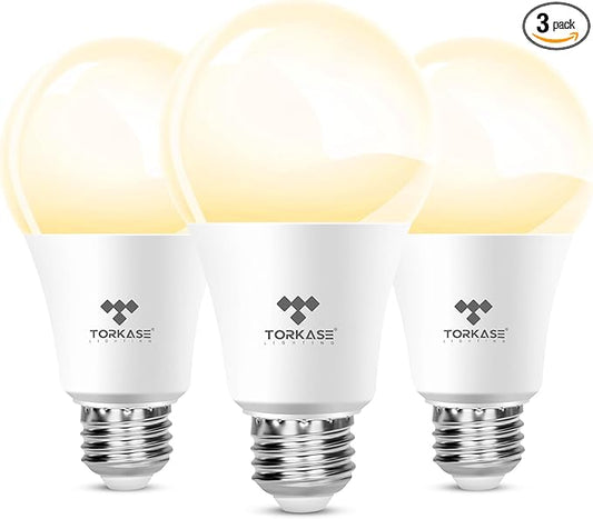 Torkase Outdoor Dusk to Dawn Light Bulbs, No Timer Required, 13W(100W Equivalent), 3000K Warm White, E26 A19 Automatic Sensor LED Bulb, Built-in Photocell Detector for Boundary Garage Patio, 3 Pack