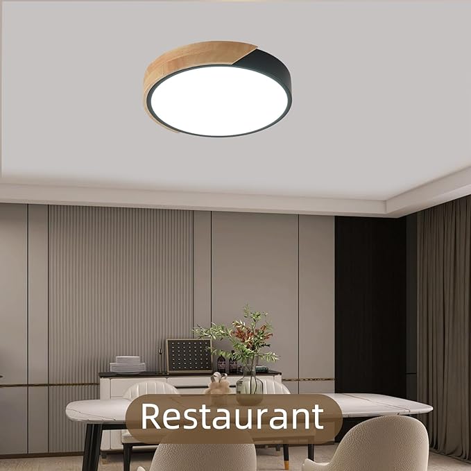 Modern LED Ceiling Light, 2 Pack Wood Flush Mount Ceiling Lights, LED Kitchen Lights Hallway Light Fixtures for Bedroom Laundry Room (Black,11.8",6000K)