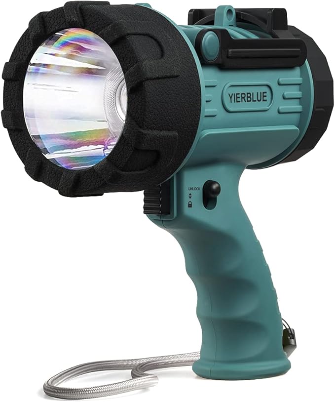 YIERBLUE Rechargeable Spotlight, Super Bright 90,000 High Lumen LED IP67 Waterproof Handheld Spotlight Long Lasting Large Flashlight Searchlight with Detachable Red Light Filter