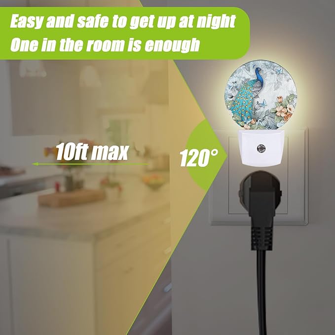 Peacock Night Light,Plug-in Night Lights with Dusk-to-Dawn Sensor for Bedroom Bathroom and Living Room Sleep Friendly lamp