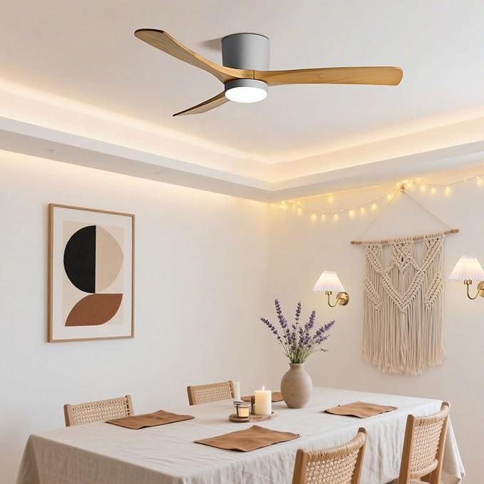 36in Quiet Ceiling Fans with LED Lights Remote ETL Ceiling Fan Lights Living Room Bedroom ‎Remote Ceiling Lighs Fan Lighting 6 Gear Wind Speed Grey Ceiling Fan Wooden Fan Blades