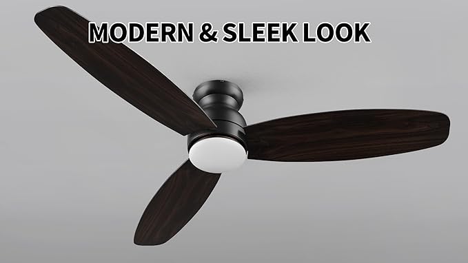 CEME 60 Inches Black Ceiling Fan with Light Flush Mount, DC 10 Speeds Silent Ceiling Fan with Remote, 3 Dual Finish Blades, 3 Light Colors Dimmable LED for Living Room, Bedroom