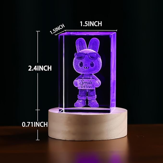 Crystal Ball Night Light, 3D Easter Bunny Crystal Ball Decor, Laser Engraved Glass Sphere with Wooden Base, USB LED Night Light for Bedroom Desk